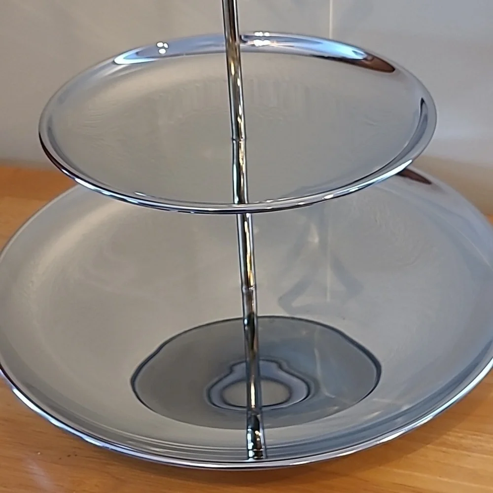 KROMEX Vintage MCM Two Tiered Chromeware Tidbit Petit Fours Serving Tray - Picture 3 of 16